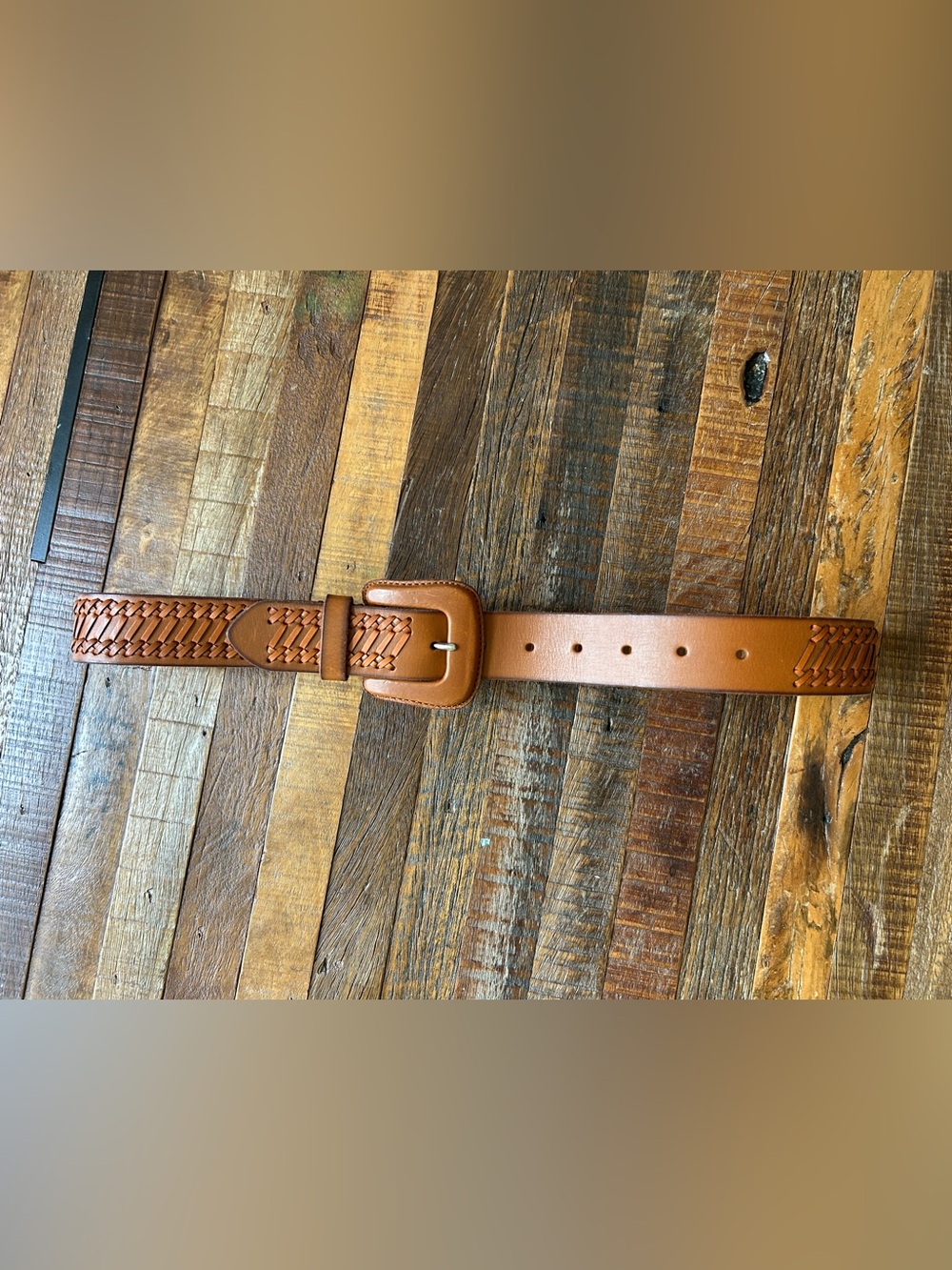 FRYE Women's Braided Leather Belt in Tan with Classic Buckle.  DC1159